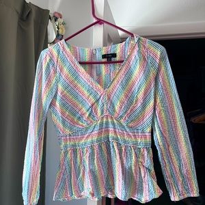 J. Crew V-neck peplum top in rainbow seersucker, size 00